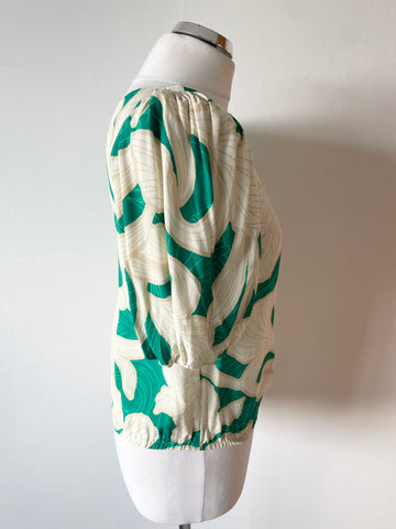 MINT VELVET CREAM & GREEN PRINT ONE SLEEVE TOP SIZE S