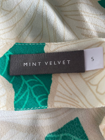 MINT VELVET CREAM & GREEN PRINT ONE SLEEVE TOP SIZE S