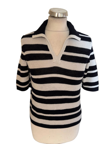 COS NAVY & WHITE STRIPE COLLARED KNIT SHORT SLEEVED TOP  SIZE XS