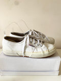 SUPERGA WHITE LEATHER LACE UP PLIMSOLS/ TRAINERS SIZE 5/38