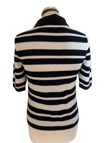 COS NAVY & WHITE STRIPE COLLARED KNIT SHORT SLEEVED TOP  SIZE XS