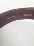 KAREN MILLEN DARK BROWN & PURPLE TRIM LEATHER BUCKLE BELT SIZE 2 UK 10/