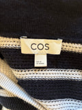 COS NAVY & WHITE STRIPE COLLARED KNIT SHORT SLEEVED TOP  SIZE XS