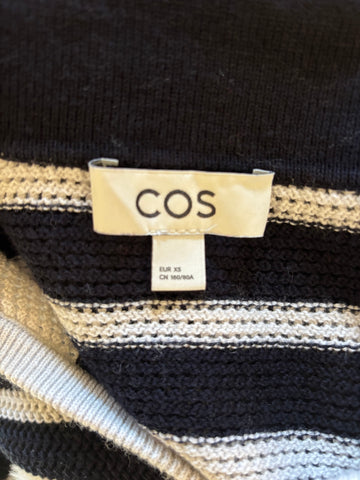 COS NAVY & WHITE STRIPE COLLARED KNIT SHORT SLEEVED TOP  SIZE XS