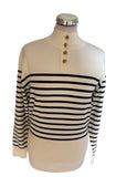 TOMMY HILFIGER WHITE & NAVY STRIPE HIGH NECK BUTTON TRIM JUMPER  SIZE XS