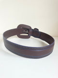 KAREN MILLEN DARK BROWN & PURPLE TRIM LEATHER BUCKLE BELT SIZE 2 UK 10/