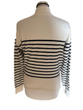TOMMY HILFIGER WHITE & NAVY STRIPE HIGH NECK BUTTON TRIM JUMPER  SIZE XS