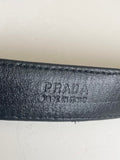 PRADA BLACK SAFFIANO LEATHER WITH BLACK & SILVER PLATE BELT SIZE 36/90 FIT UK M/L