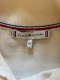 TOMMY HILFIGER WHITE & NAVY STRIPE HIGH NECK BUTTON TRIM JUMPER  SIZE XS