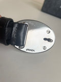 PRADA BLACK SAFFIANO LEATHER WITH BLACK & SILVER PLATE BELT SIZE 36/90 FIT UK M/L