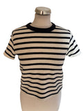 BRAND NEW ME+EM IVORY & NAVY STRIPED TOWELLING BABY TEE TOP  SIZE 8