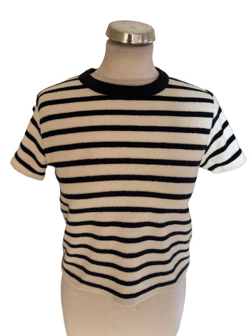 BRAND NEW ME+EM IVORY & NAVY STRIPED TOWELLING BABY TEE TOP  SIZE 8