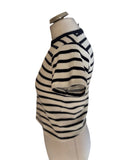 BRAND NEW ME+EM IVORY & NAVY STRIPED TOWELLING BABY TEE TOP  SIZE 8