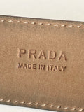 PRADA TAN SAFFIANO LEATHER WITH BRASS PLATE BELT SIZE 36/90 FIT UK M/L