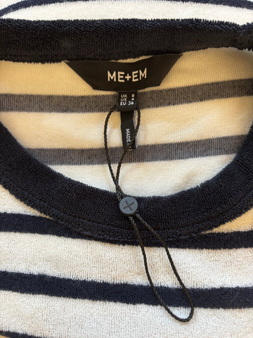 BRAND NEW ME+EM IVORY & NAVY STRIPED TOWELLING BABY TEE TOP  SIZE 8