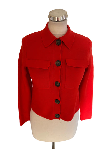 LA MAILLE SEZANE 100% MERINO WOOL CORAL RED BETTY CARDIGAN SIZE XS