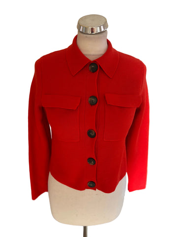 LA MAILLE SEZANE 100% MERINO WOOL CORAL RED BETTY CARDIGAN SIZE XS