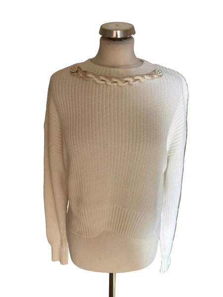 TWINSET MILANO COTTON WHITE RIB KNIT LONG SLEEVED JUMPER SIZE XS
