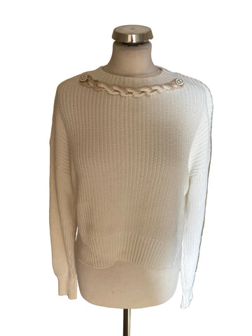TWINSET MILANO COTTON WHITE RIB KNIT LONG SLEEVED JUMPER SIZE XS
