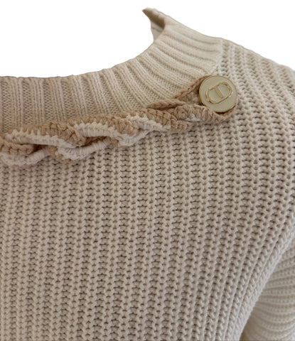 TWINSET MILANO COTTON WHITE RIB KNIT LONG SLEEVED JUMPER SIZE XS