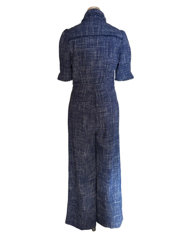 BRAND NEW WITHOUT TAGS ME+EM NAVY BLUE TWEED WIDE LEG JUMPSUIT SIZE 8