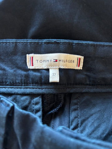 TOMMY HILFIGER NAVY BLUE STRAIGHT LEG CROP TROUSERS SIZE 32 FIT UK 8/10