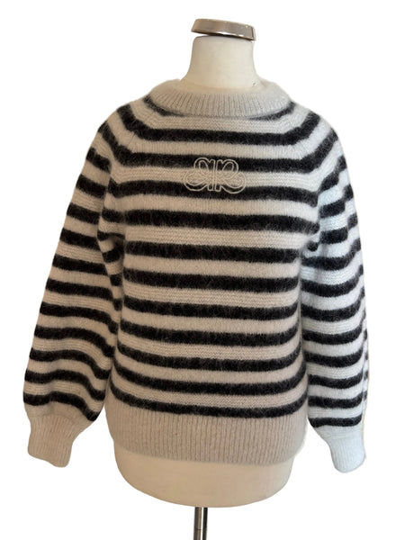 ROSAE PARIS LE WILLY BLACK & ECRU STRIPE MOHAIR & ALPACA MIX JUMPER SIZE 1 UK S