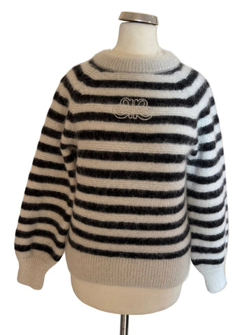 ROSAE PARIS LE WILLY BLACK & ECRU STRIPE MOHAIR & ALPACA MIX JUMPER SIZE 1 UK S