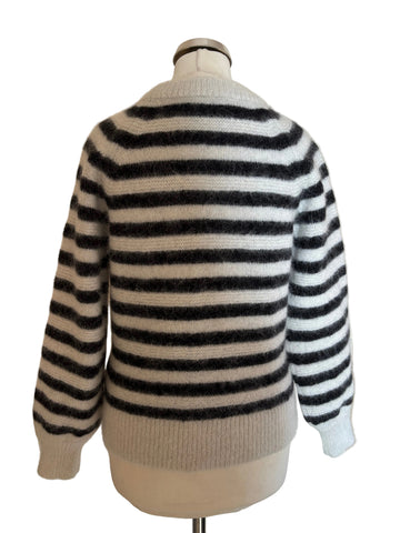 ROSAE PARIS LE WILLY BLACK & ECRU STRIPE MOHAIR & ALPACA MIX JUMPER SIZE 1 UK S