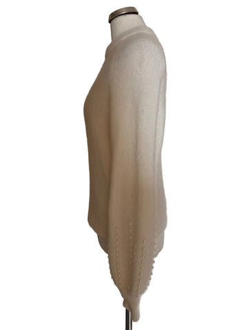 LA MAILLE SEZANE ECRU MOHAIR BLEND PEARL BEAD TRIMMED LONG SLEEVED JUMPER  SIZE XS