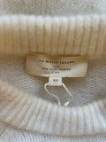 LA MAILLE SEZANE ECRU MOHAIR BLEND PEARL BEAD TRIMMED LONG SLEEVED JUMPER  SIZE XS