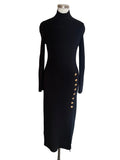 LA MAILLE SEZANE HARPER BLACK BUTTON TRIM LONG SLEEVED KNIT DRESS  SIZE S