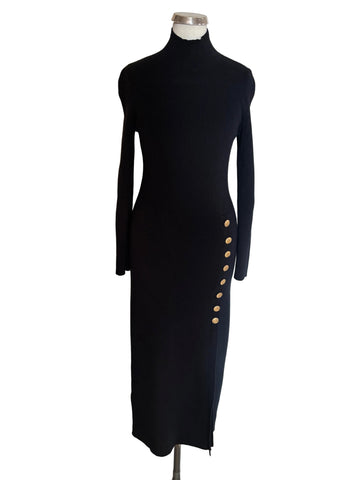 LA MAILLE SEZANE HARPER BLACK BUTTON TRIM LONG SLEEVED KNIT DRESS  SIZE S