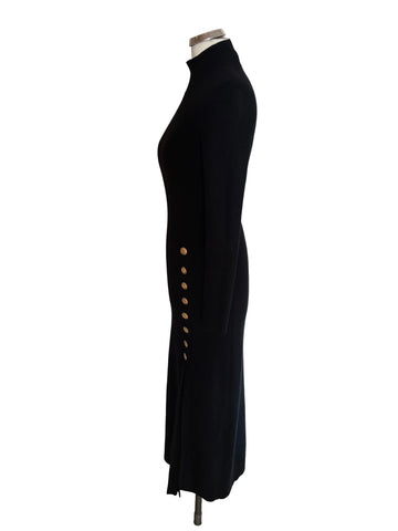 LA MAILLE SEZANE HARPER BLACK BUTTON TRIM LONG SLEEVED KNIT DRESS  SIZE S