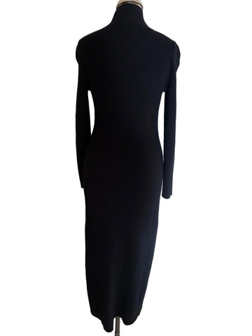 LA MAILLE SEZANE HARPER BLACK BUTTON TRIM LONG SLEEVED KNIT DRESS  SIZE S