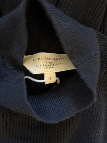 LA MAILLE SEZANE HARPER BLACK BUTTON TRIM LONG SLEEVED KNIT DRESS  SIZE S