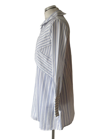 BCBGMAXAZRIA WHITE & BLUE STRIPED LONG SLEEVE COTTON SHIRT DRESS SIZE XXS