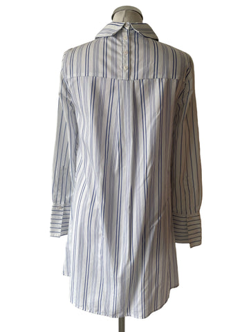 BCBGMAXAZRIA WHITE & BLUE STRIPED LONG SLEEVE COTTON SHIRT DRESS SIZE XXS
