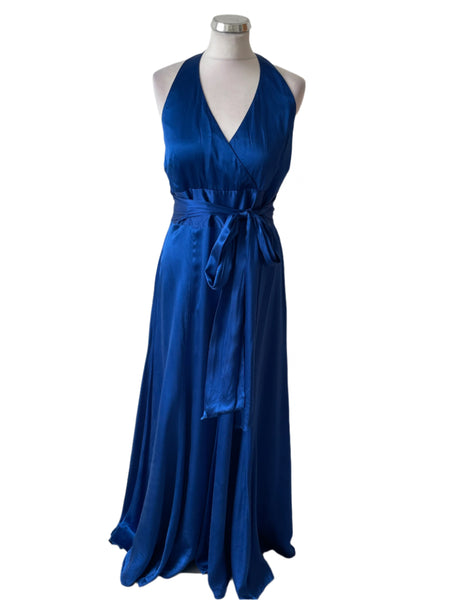 COAST 100% SILK ROYAL BLUE HALTER NECK LONG EVENING/PROM DRESS SIZE 14