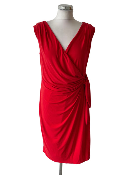COAST RED SLEEVELESS DRAPED TIE SIDE PENCIL DRESS  SIZE 14