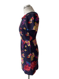 BODEN NAVY FLORAL PRINT SHORT SLEEVE SILK MIX DRESS  SIZE 8 PETITE