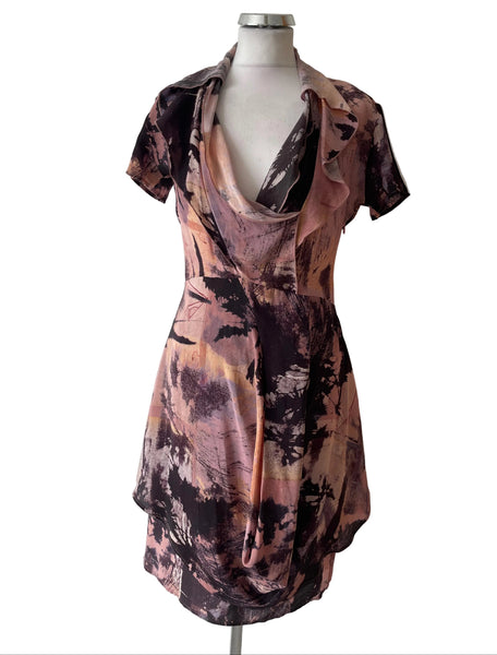 DIESEL BLACK GOLD COLLECTION 100% SILK MULTI COLOUR PRINT LAYERED OCCASION DRESS SIZE S