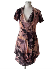 DIESEL BLACK GOLD COLLECTION 100% SILK MULTI COLOUR PRINT LAYERED OCCASION DRESS SIZE S