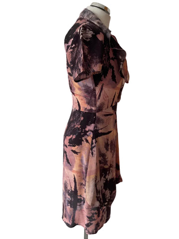 DIESEL BLACK GOLD COLLECTION 100% SILK MULTI COLOUR PRINT LAYERED OCCASION DRESS SIZE S