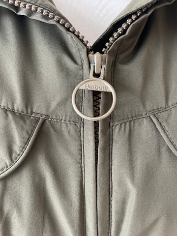 BARBOUR FEATHERWEIGHT WINTER GRACE KHAKI GREEN BELTED HOODED JACKET SIZE 12