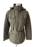 BARBOUR FEATHERWEIGHT WINTER GRACE KHAKI GREEN BELTED HOODED JACKET SIZE 12