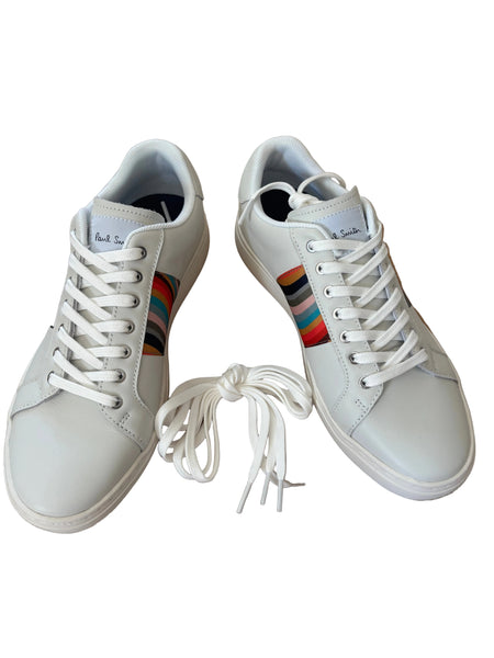 PAUL SMITH WHITE LEATHER MULTI COLOURED SWIRL TRAINERS SIZE 6/39