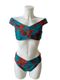 TED BAKER TURQUOISE & RUST FLORAL PRINT OFF SHOULDER BIKINI SIZE 3 UK 12/14