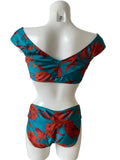 TED BAKER TURQUOISE & RUST FLORAL PRINT OFF SHOULDER BIKINI SIZE 3 UK 12/14
