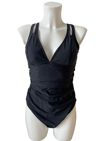 BRAND NEW CUPSHE BLACK DOUBLE STRAP TIE BACK SWIMSUIT SIZE L